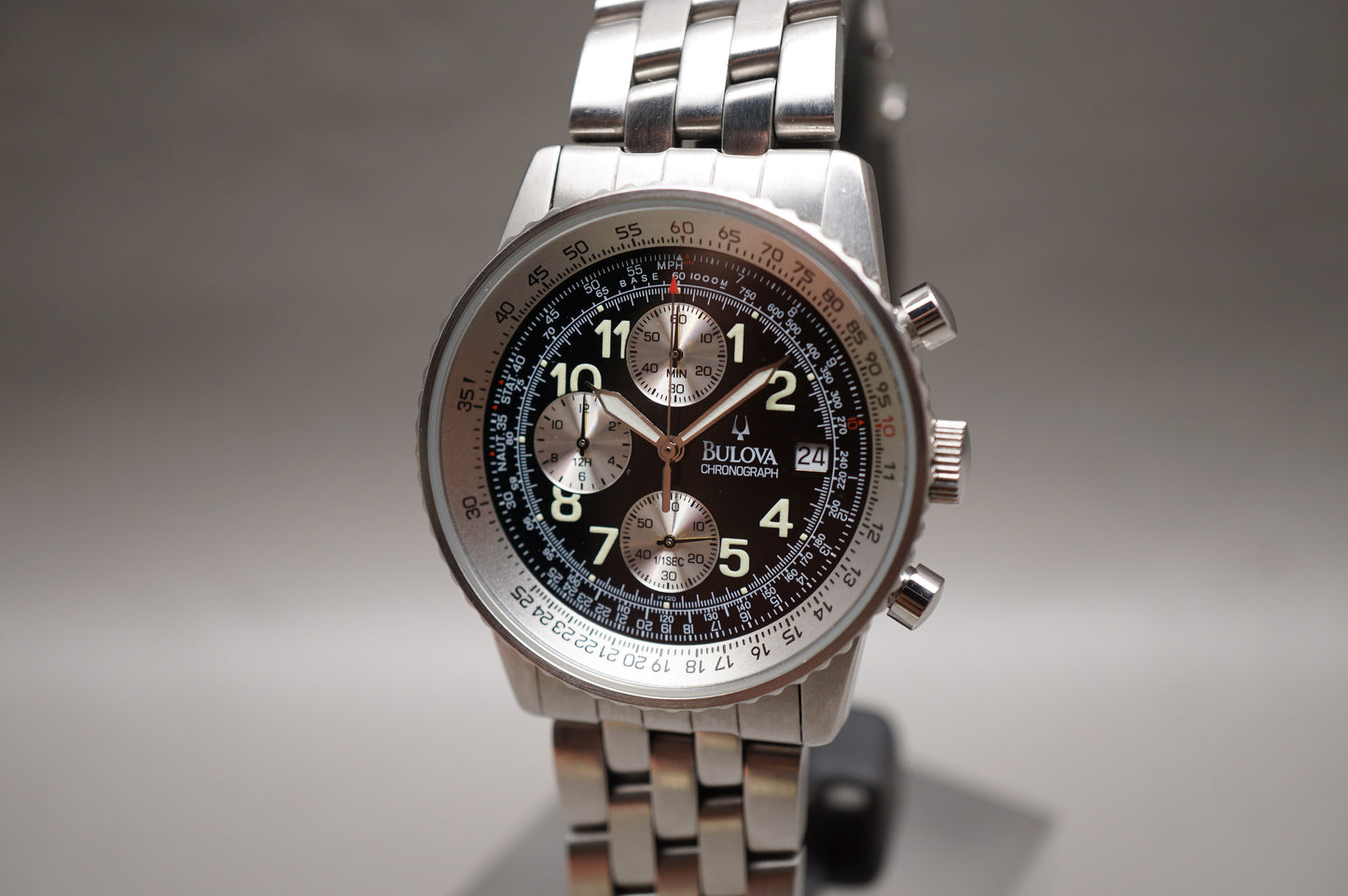 Bulova BVS201 Rare Reverse Panda Navitimer Style Quartz Chronograph Watch