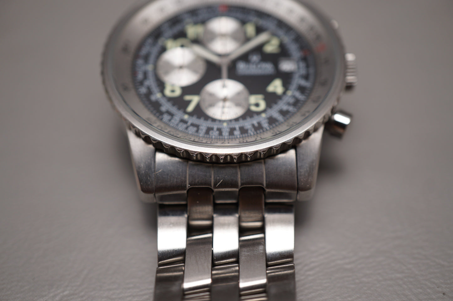 Bulova BVS201 Rare Reverse Panda Navitimer Style Quartz Chronograph Watch