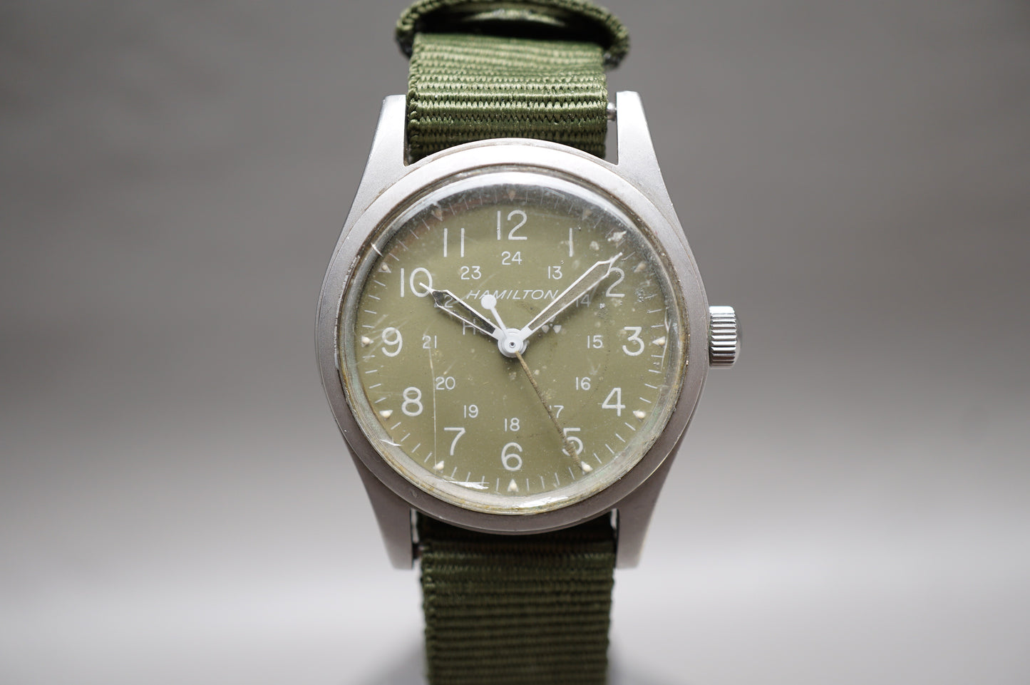 Vintage Hamilton Khaki Field H3 Olive Dial Handwound Mechanical Watch Original