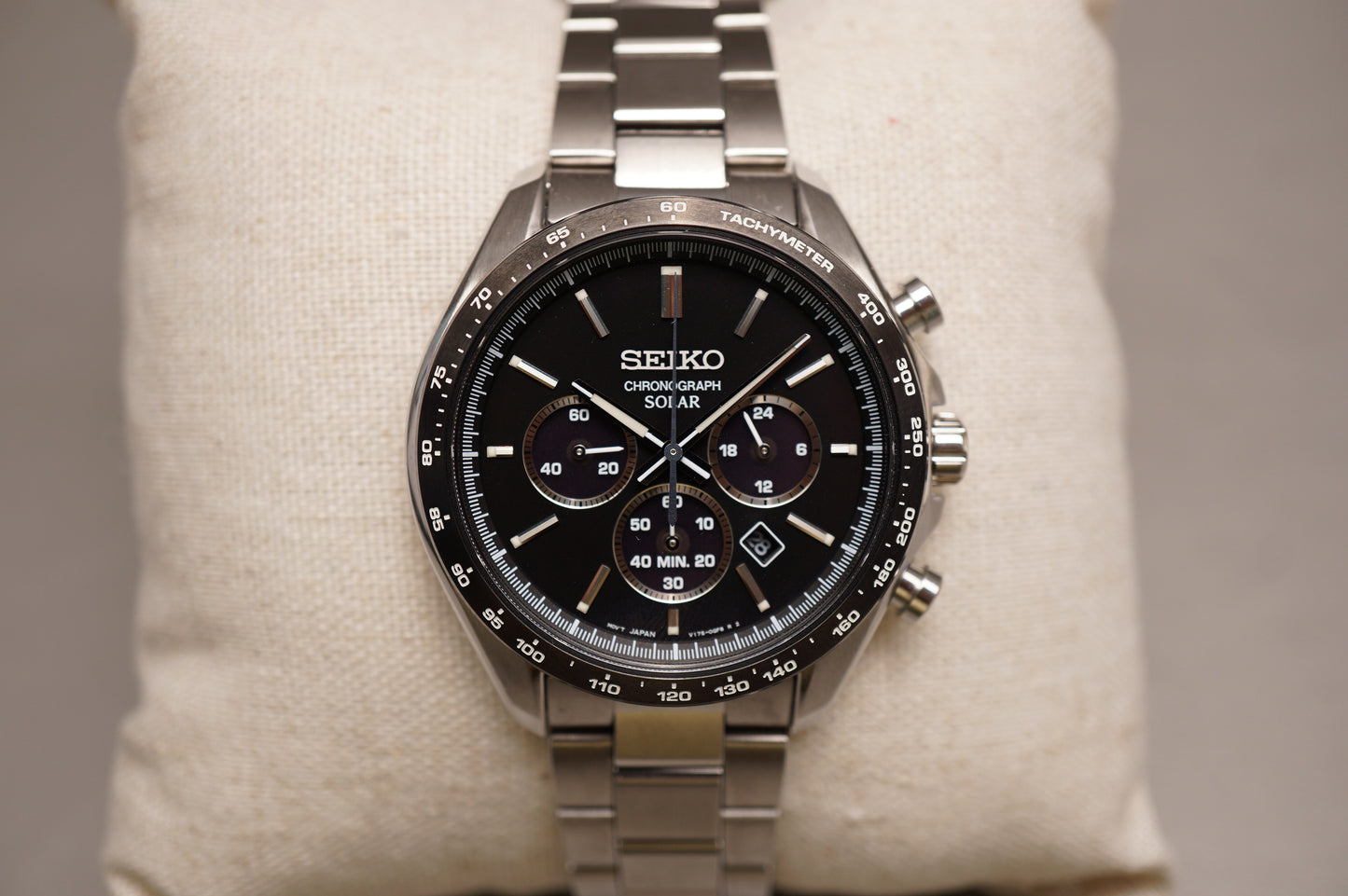 Seiko Selection SBPY167 V175 Solar Chronograph Black Dial Quartz Watch