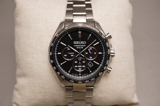 Seiko Selection SBPY167 V175 Solar Chronograph Black Dial Quartz Watch