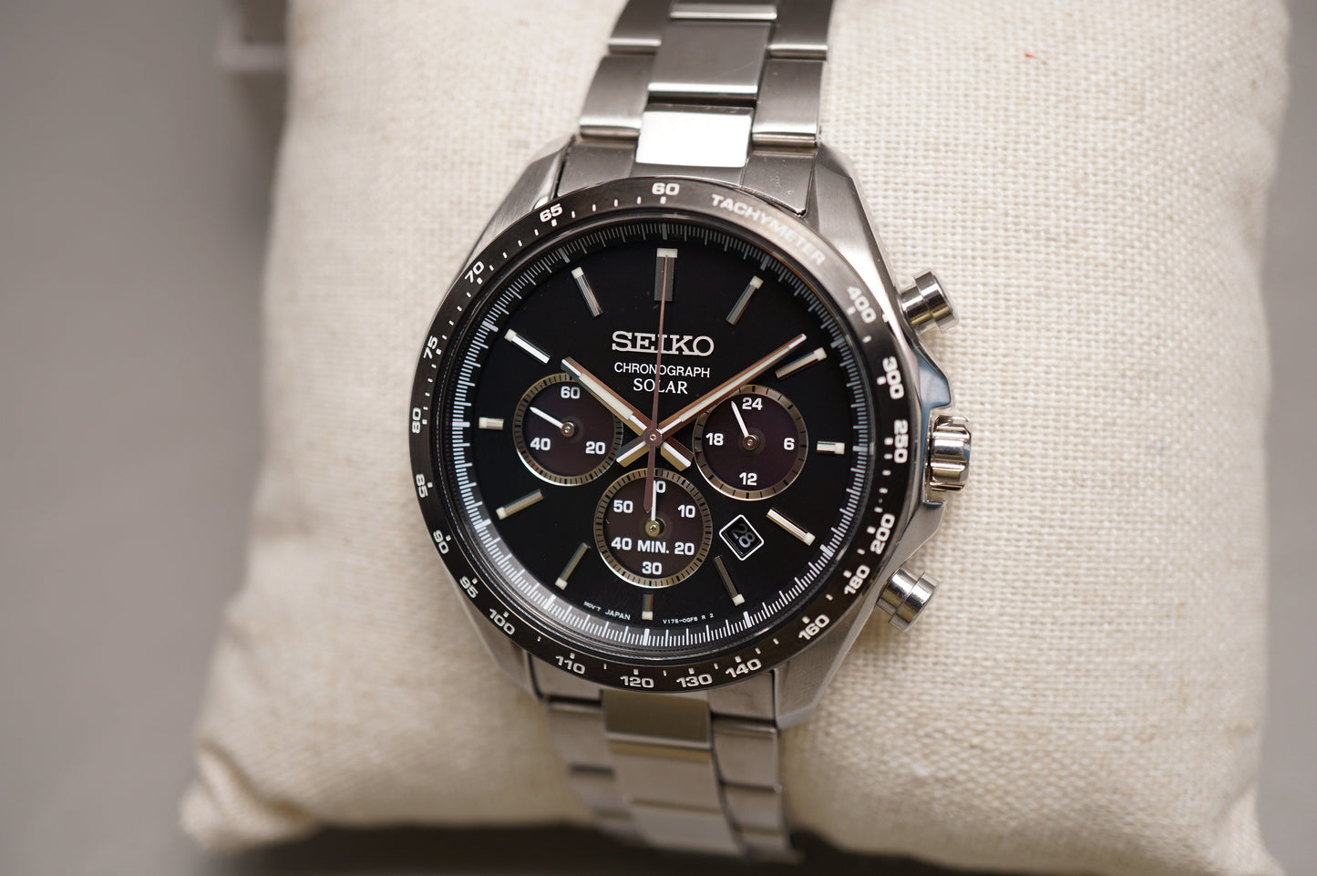 Seiko Selection SBPY167 V175 Solar Chronograph Black Dial Quartz Watch