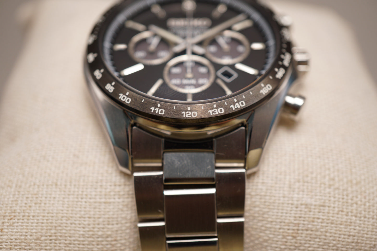 Seiko Selection SBPY167 V175 Solar Chronograph Black Dial Quartz Watch