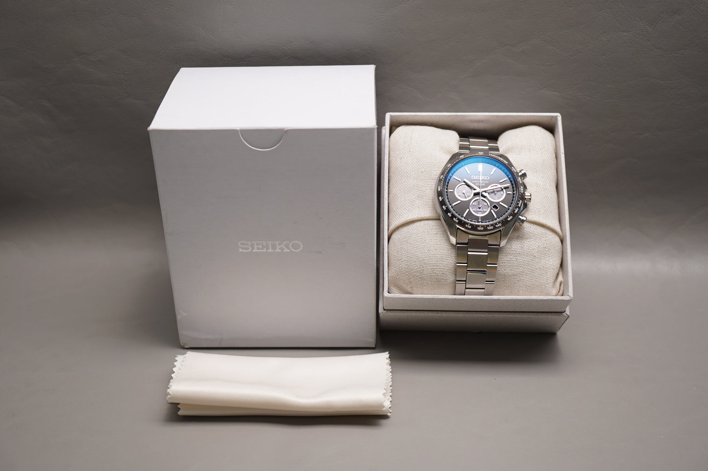 Seiko Selection SBPY167 V175 Solar Chronograph Black Dial Quartz Watch