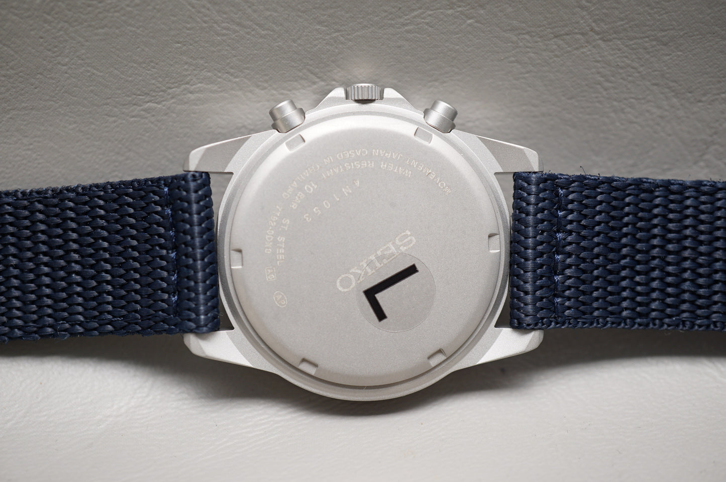 New Seiko SND379R 7T92 Nylon Strap Blue Dial Field Chronograph Quartz Watch