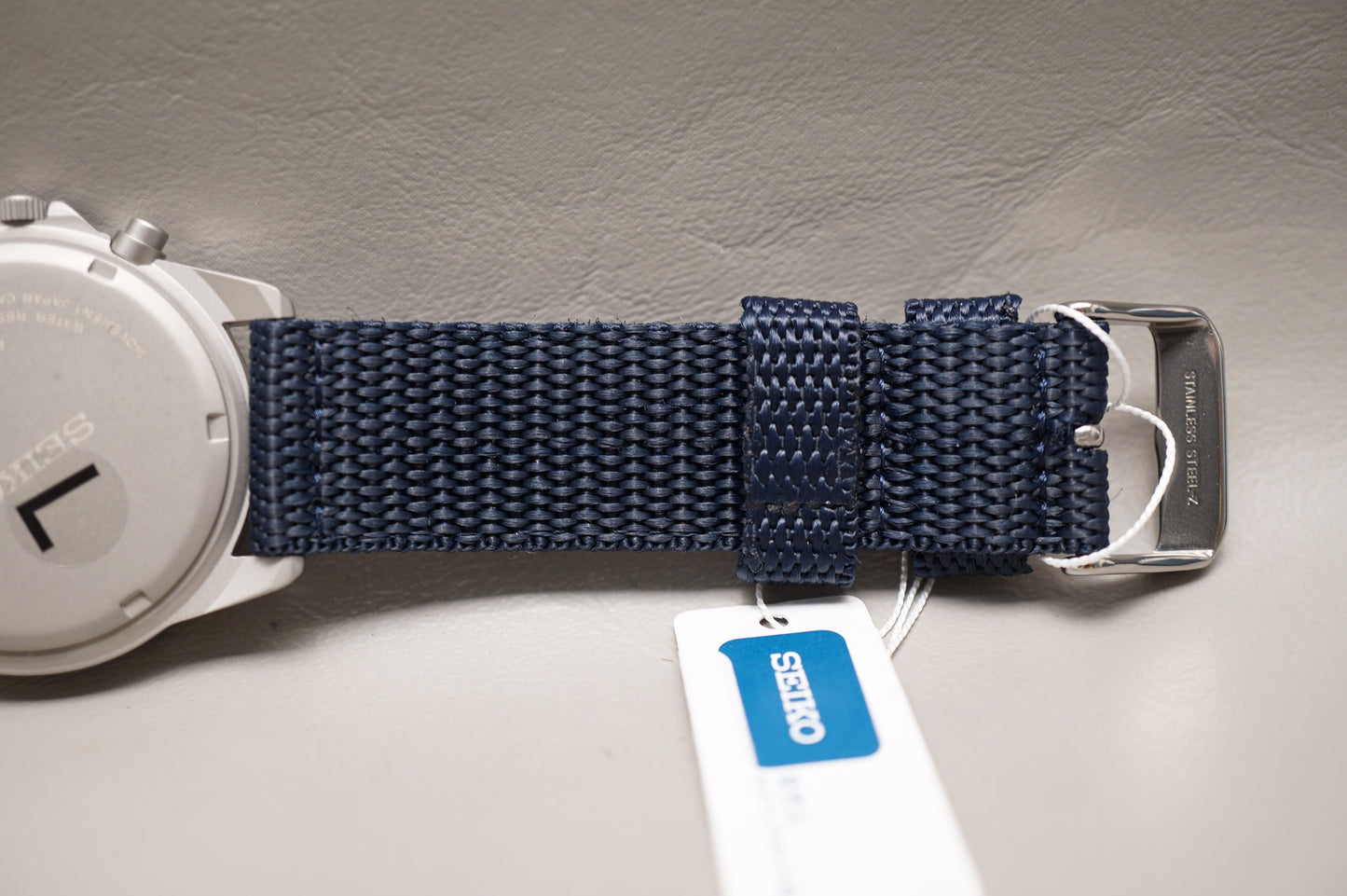 New Seiko SND379R 7T92 Nylon Strap Blue Dial Field Chronograph Quartz Watch