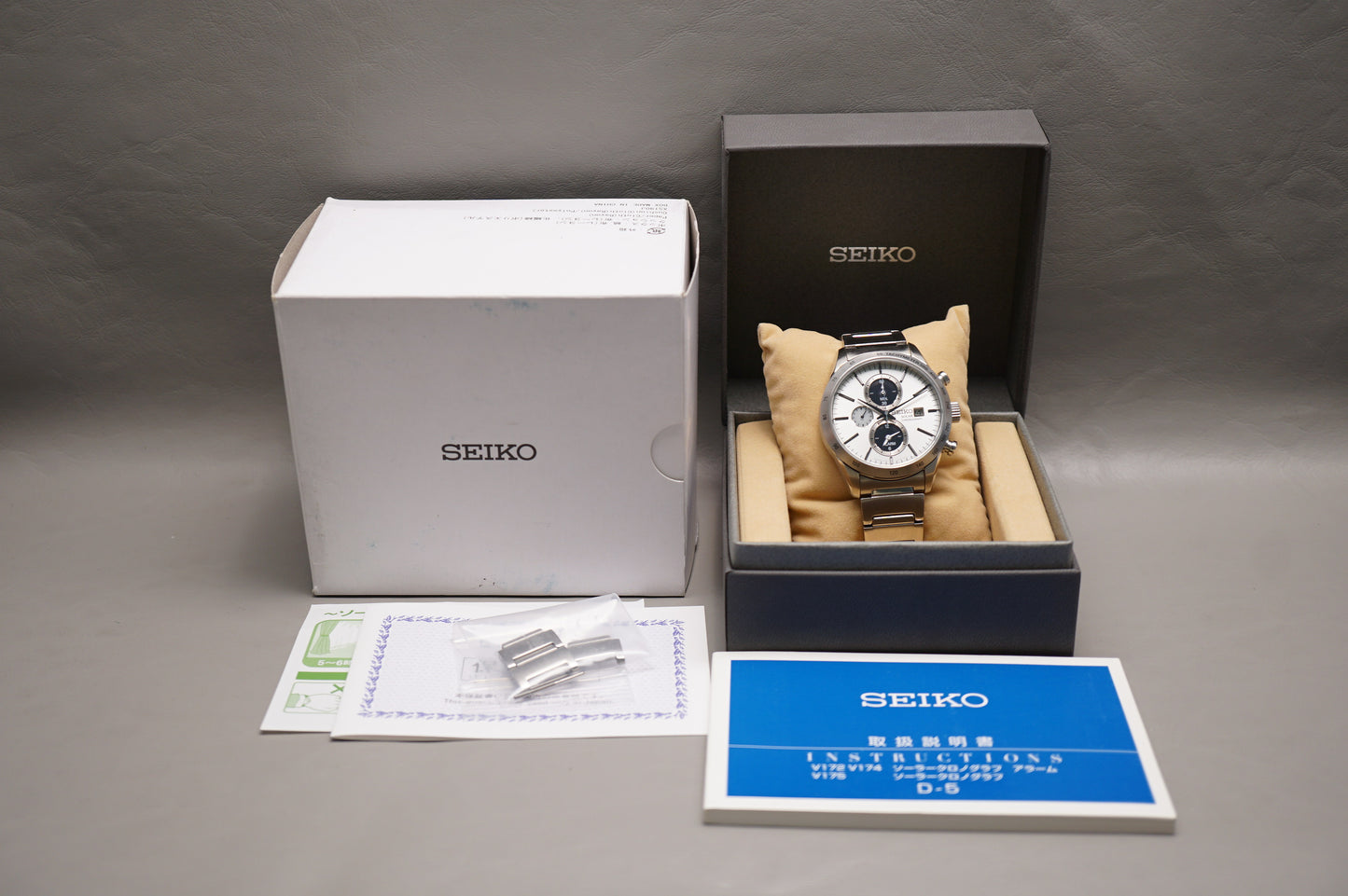 Seiko Spirit SBPY113 V172 White Panda Dial Chronograph Solar Quartz Watch