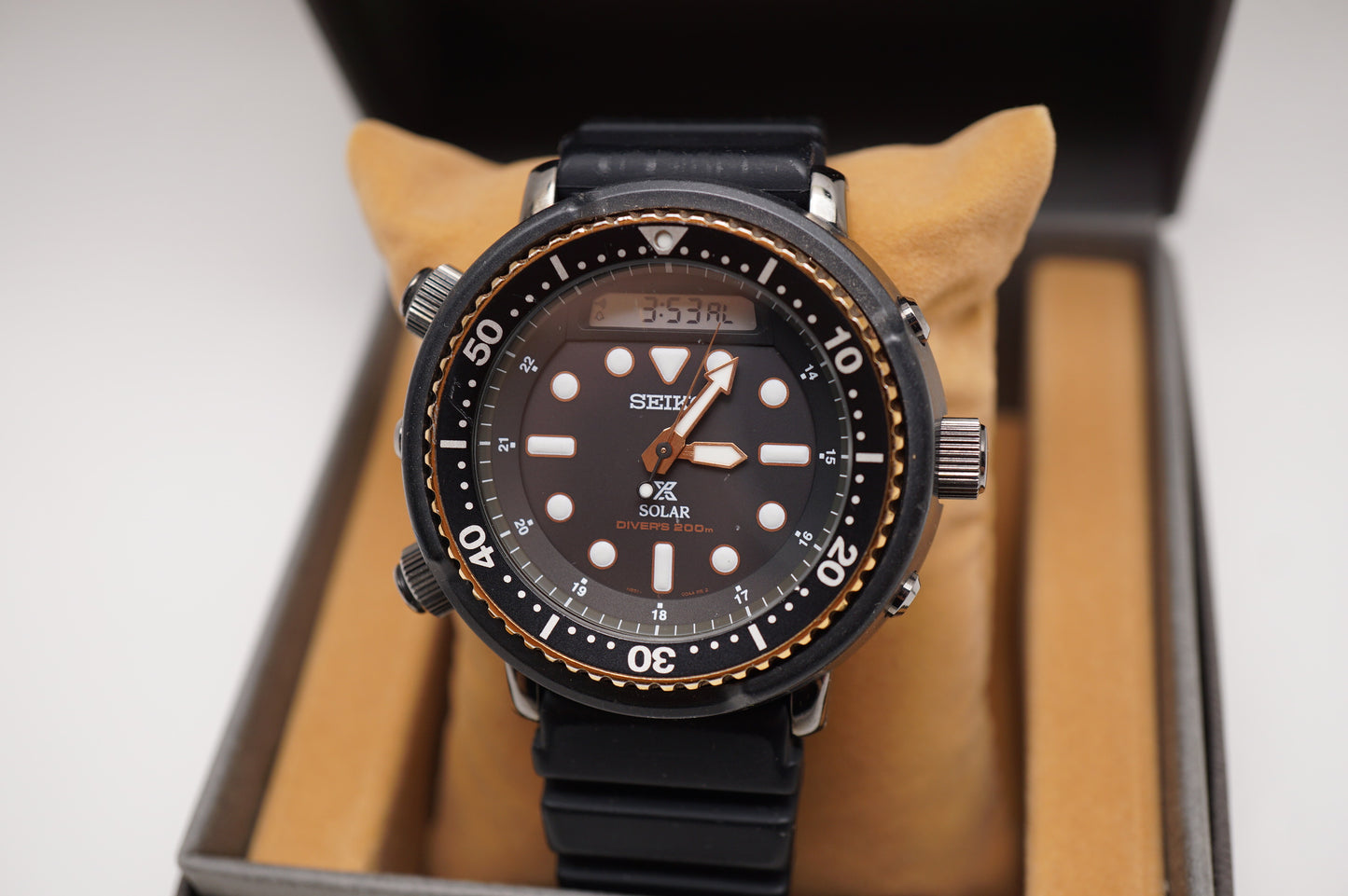 Seiko Prospex SBEQ005 H851 Black Rose Gold Arnie Digital Quartz Watch