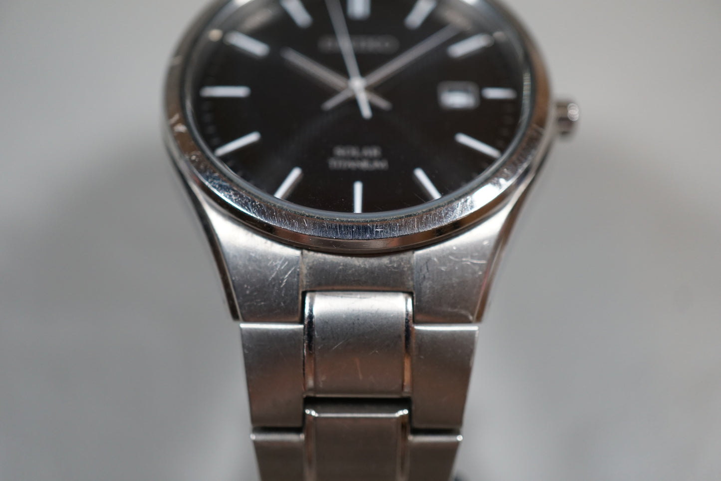 Seiko SNE377 V157 Black Dial Titanium Solar Quartz Watch