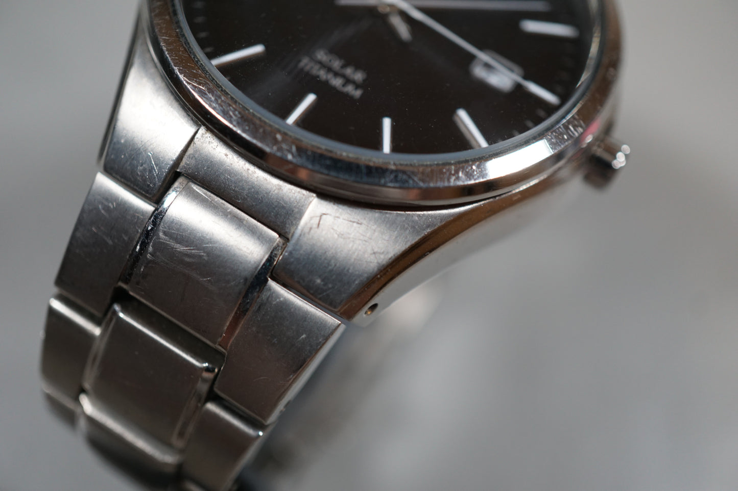 Seiko SNE377 V157 Black Dial Titanium Solar Quartz Watch