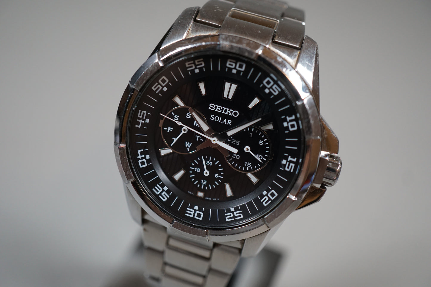 Seiko SNE015P1 V14J Day Date Black Dial Solar Quartz Watch