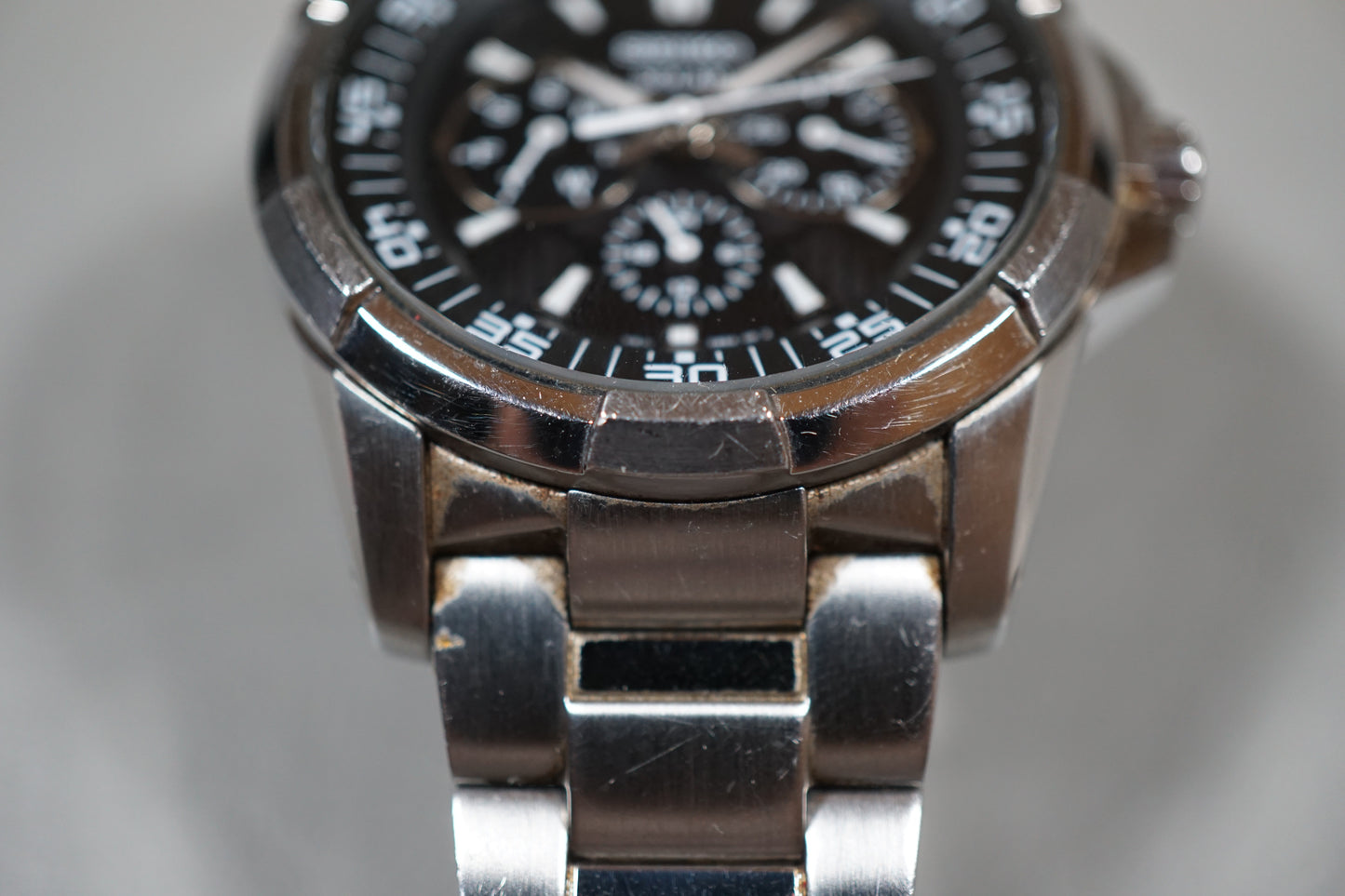 Seiko SNE015P1 V14J Day Date Black Dial Solar Quartz Watch
