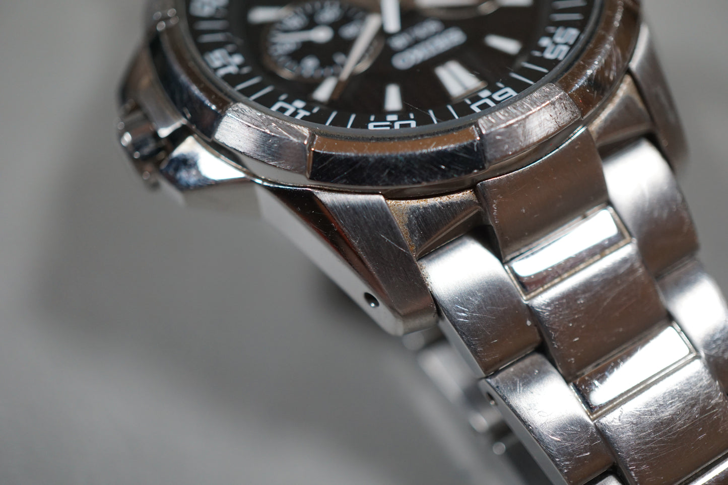 Seiko SNE015P1 V14J Day Date Black Dial Solar Quartz Watch