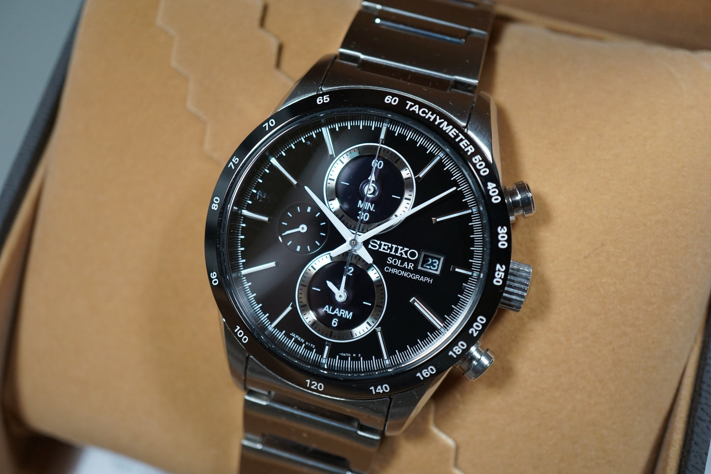 Seiko Selection SBPY119 V172 Black Dial Chronograph Solar Quartz Watch