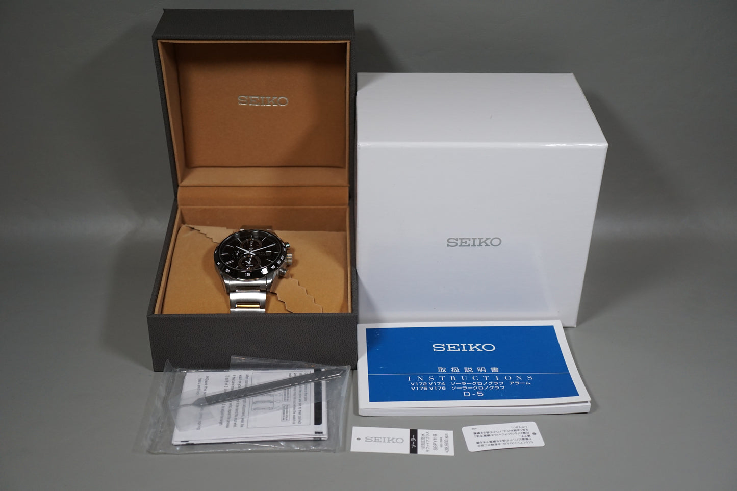 Seiko Selection SBPY119 V172 Black Dial Chronograph Solar Quartz Watch
