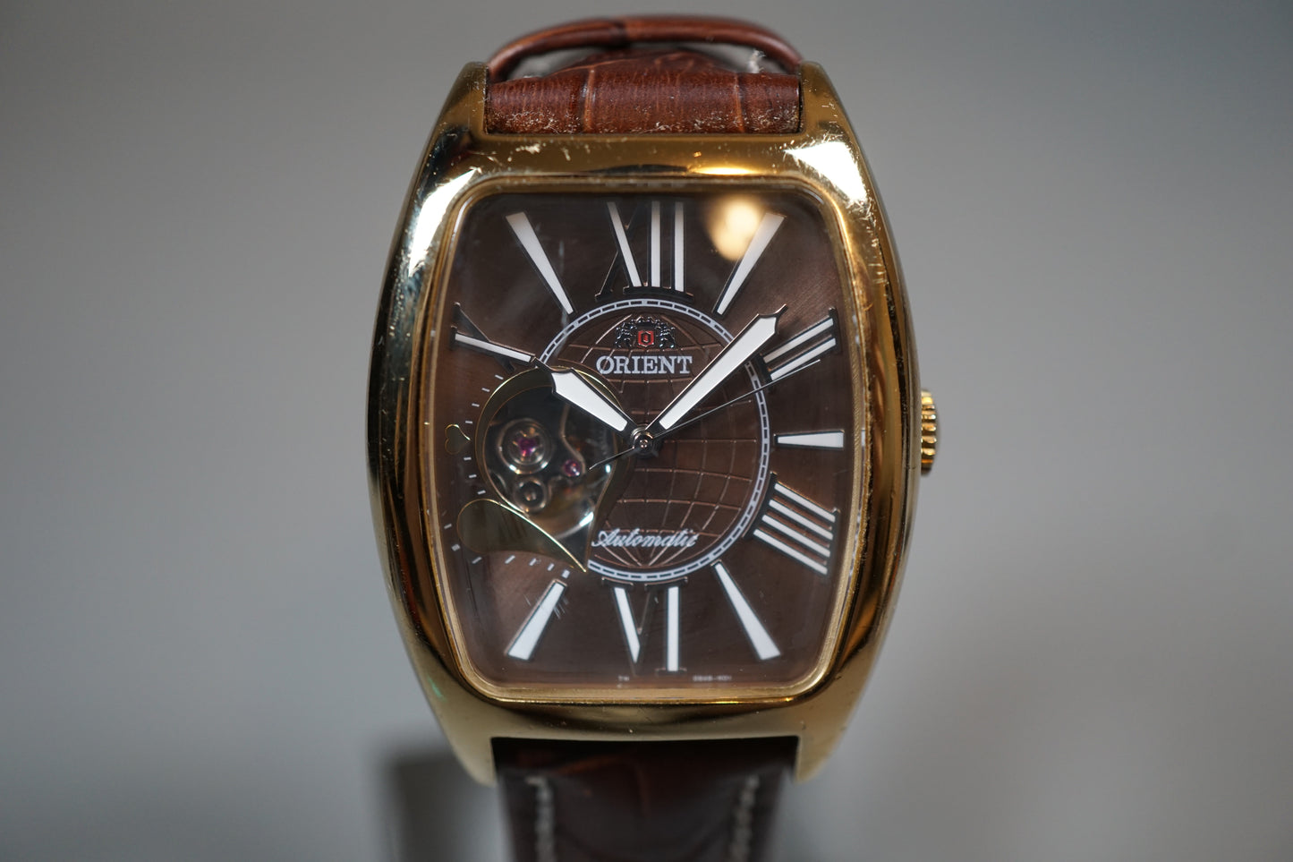 Orient DBAB-N1 CS Gold Tone Brown Dial Open Heart Automatic Watch