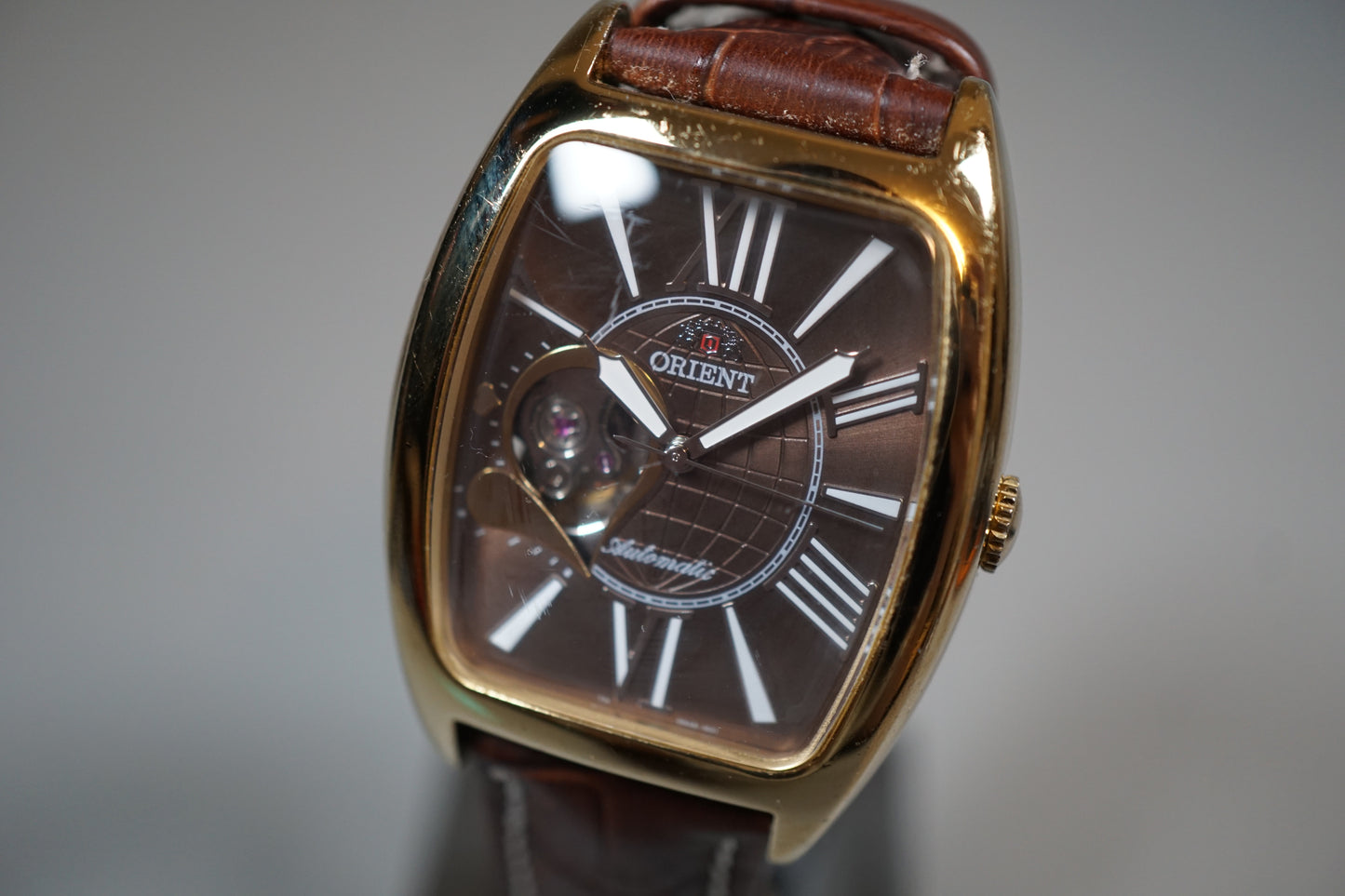 Orient DBAB-N1 CS Gold Tone Brown Dial Open Heart Automatic Watch