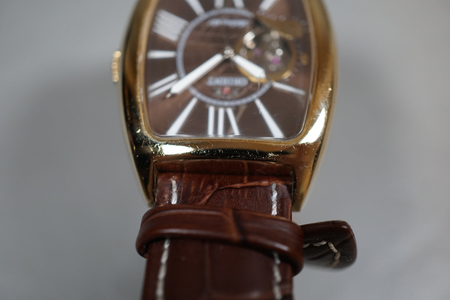 Orient DBAB-N1 CS Gold Tone Brown Dial Open Heart Automatic Watch