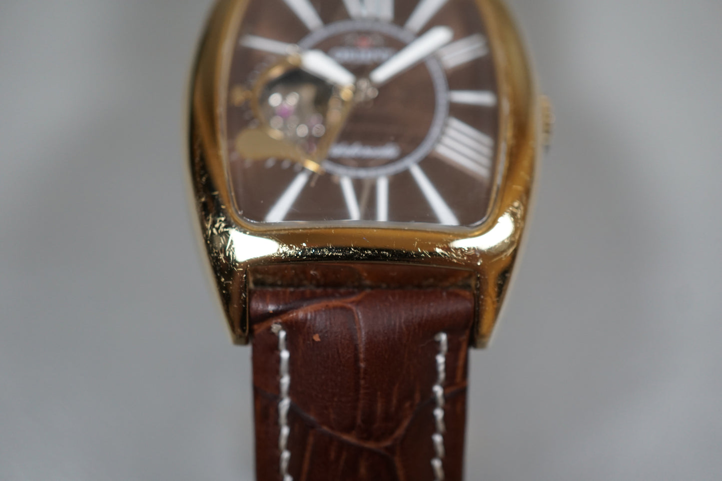 Orient DBAB-N1 CS Gold Tone Brown Dial Open Heart Automatic Watch