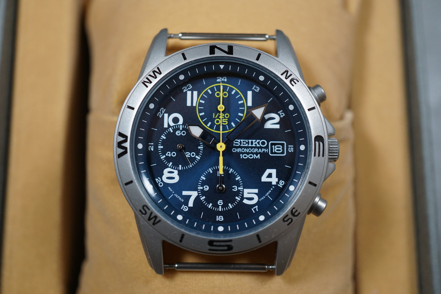 Seiko SND379P2 7T92 Nylon Strap Blue Dial Field Style Chronograph Quartz Watch