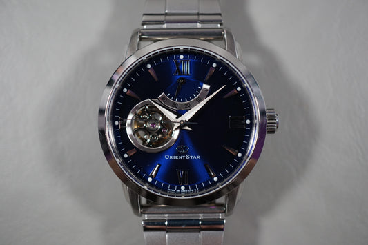 Orient Star DA02-C0-B Open Heart Power Reserve Blue Dial Automatic Watch