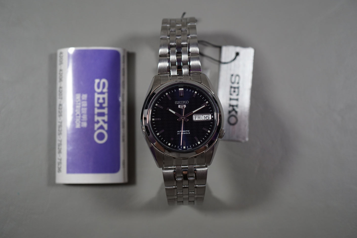 New Unworn Seiko 5 SNK357K1 7S26 Black "5 Motif" Dial Automatic Watch