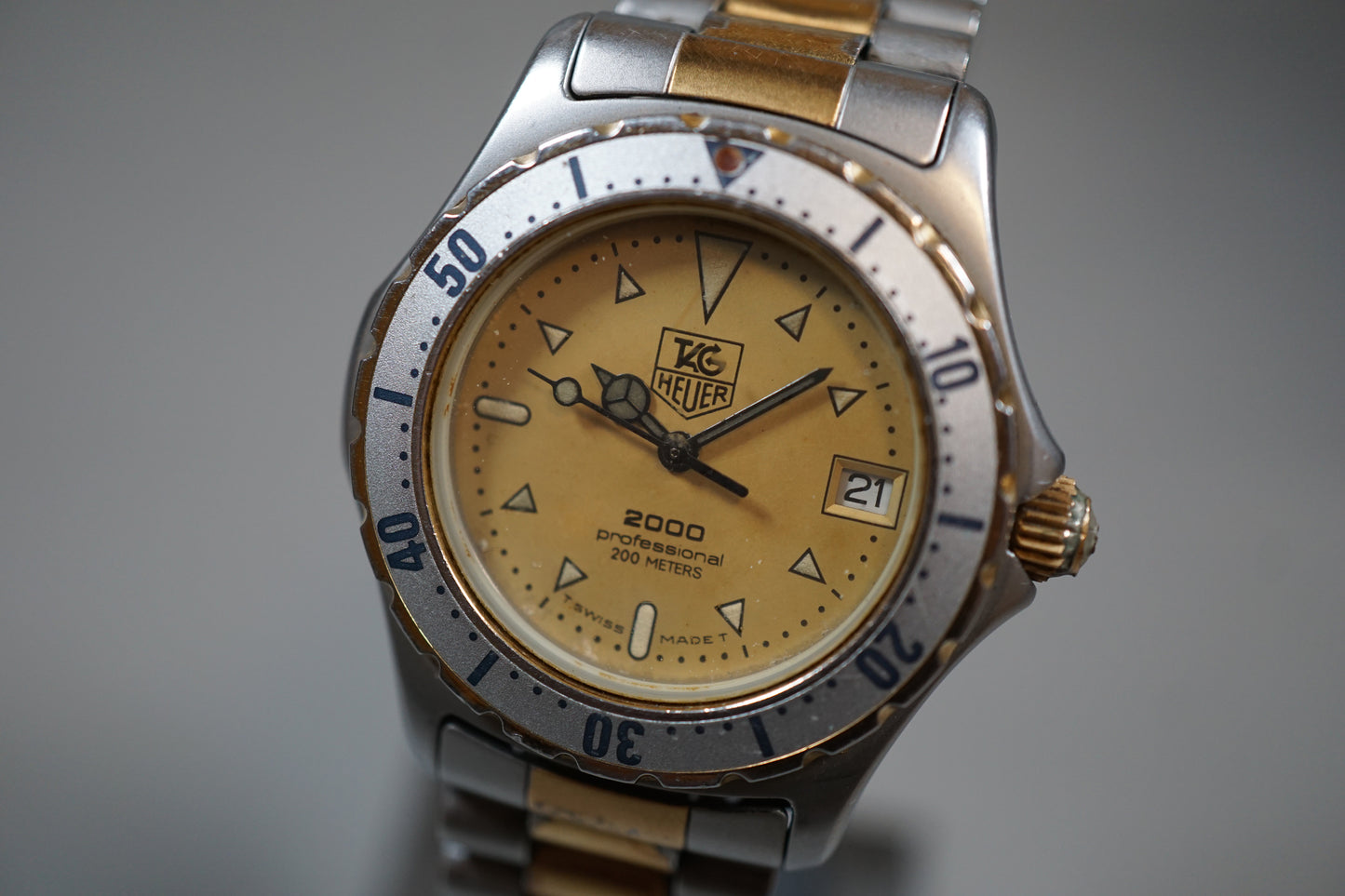 Tag Heuer 2000 Professional 974.013B-1 Gold Dial Two Tone 200M Quartz Watch