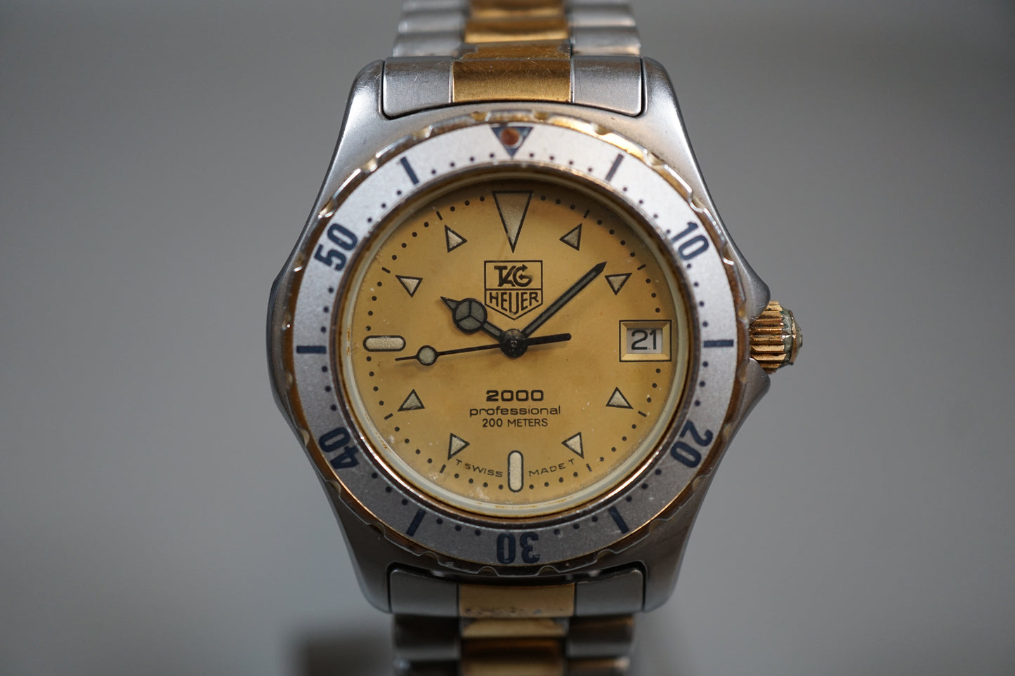 Tag Heuer 2000 Professional 974.013B-1 Gold Dial Two Tone 200M Quartz Watch