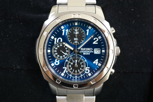 New Seiko SND193P1 7T92 Blue Dial Chronograph Quartz Watch