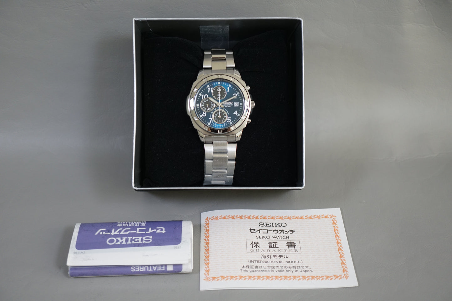 New Seiko SND193P1 7T92 Blue Dial Chronograph Quartz Watch