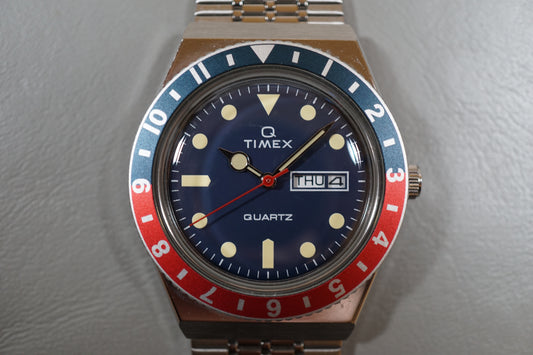 Timex Q TW2T80700 Vintage Style Diver Inspired Pepsi Reissue Quartz Watch