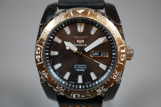 Seiko 5 Sports SRP172J1 4R36 Brown Dial Black Case Automatic Watch READ