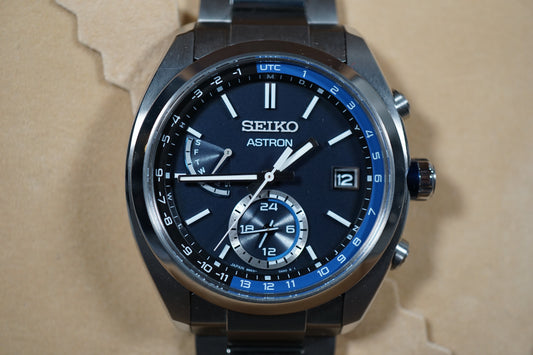 Seiko Astron SBXY013 8B63 Titanium Navy Dial Radio Wave Solar Quartz Watch