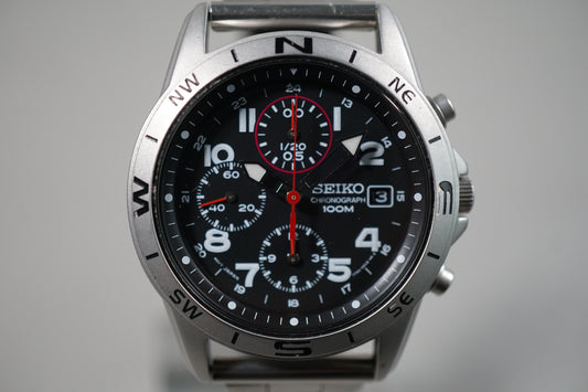 Seiko SND375 7T92 Black Dial Field Style Chronograph Quartz Watch