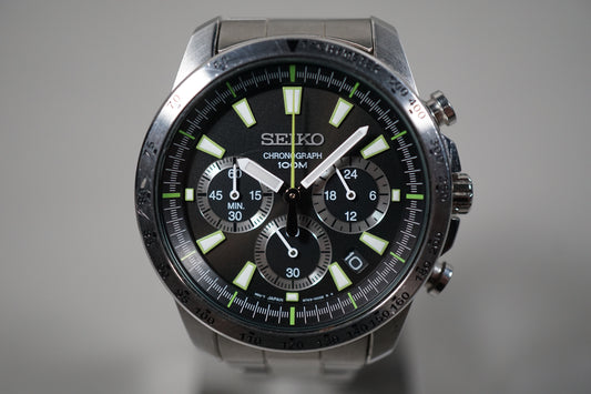 Seiko SSB027 6T63 Black Dial Chronograph Tachymeter Quartz Watch