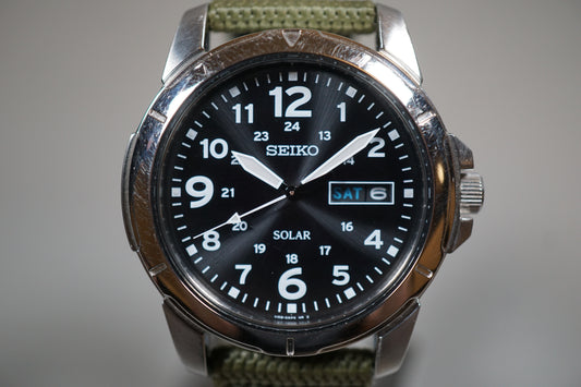 Seiko SNE095P2 V158 Field Style Numeral Dial Solar Quartz Watch
