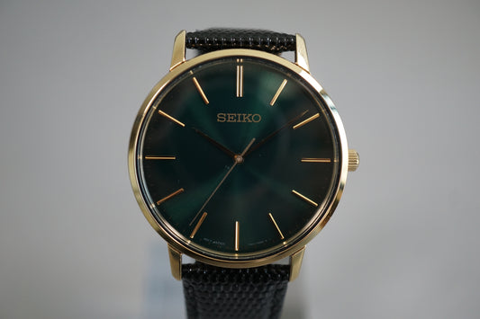 Seiko Selection SCXP074 7N01 Gold Feather Reissue Green Quartz Watch