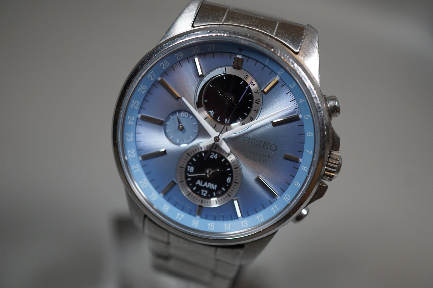 Seiko Spirit SBPJ001 V198 Ice Blue Dial Perpetual Solar Quartz Watch