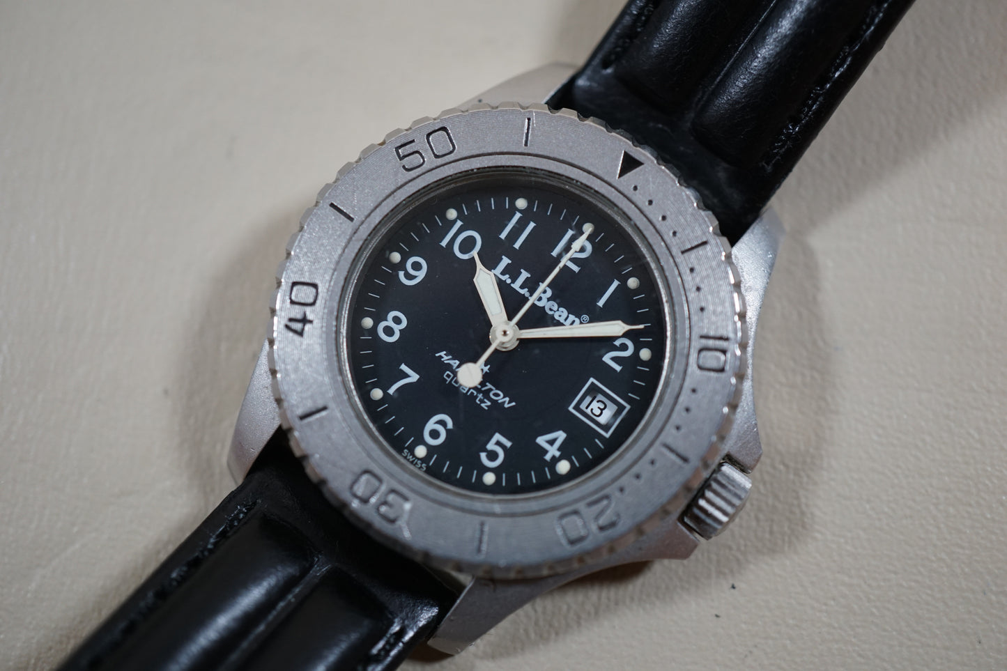 Vintage Hamilton x LL Bean Khaki 8587 Rare Ladies Black Dial Quartz