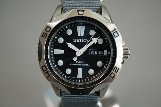 Seiko Prospex SNE107 V158 Black Dial Divers 200M Solar Quartz Watch