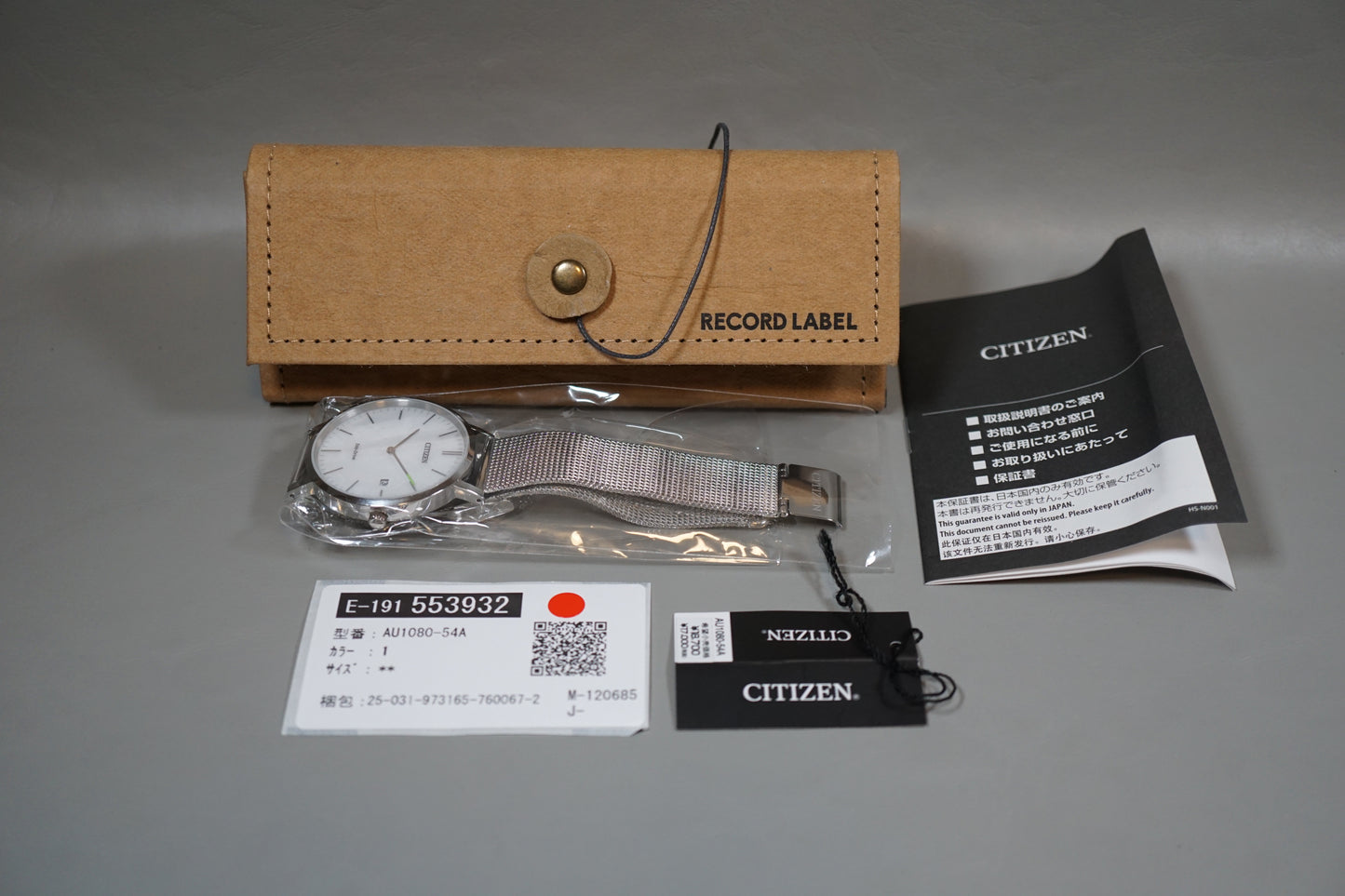 New Citizen Record Label AU1080-54A White Dial Eco-Drive Solar Quartz Watch