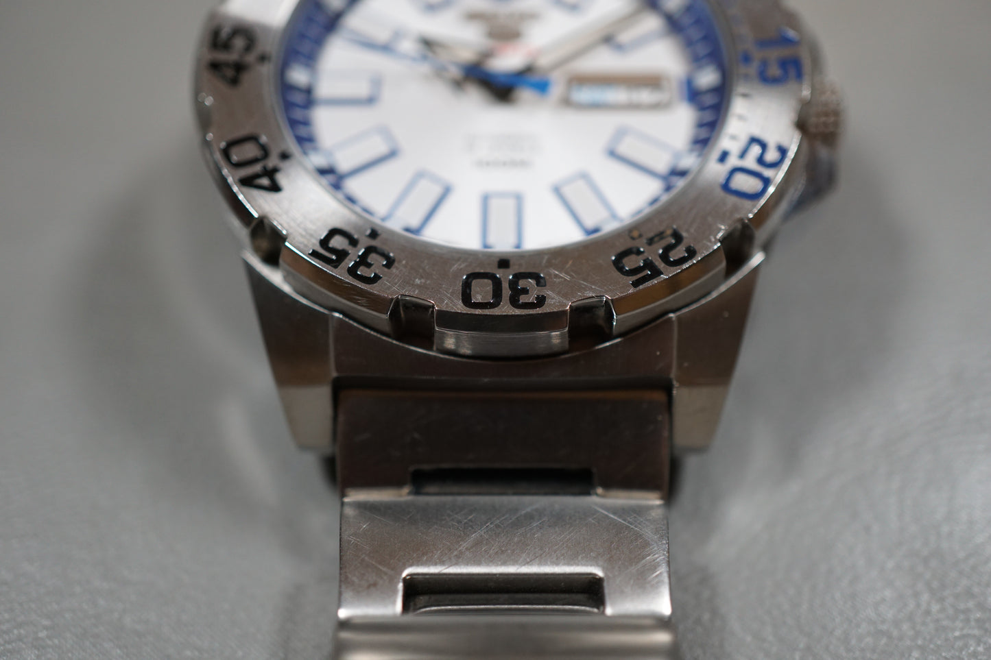 Seiko 5 Sports SRP481 4R36 White Blue "Baby Ice Monster" Automatic Watch