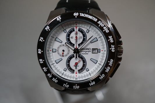 Seiko SNAB13 7T62 White Dial Tachymeter Chronograph Quartz Watch