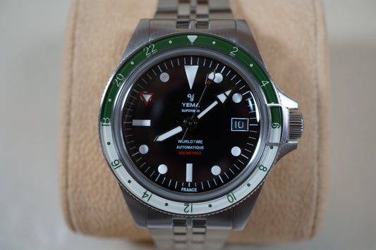 Yema Superman 500 GMT Green White Worldtime Automatic