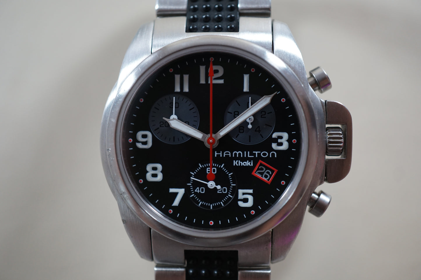 Hamilton Khaki 6303 Field Quartz Chronograph Crown Guard Midsize