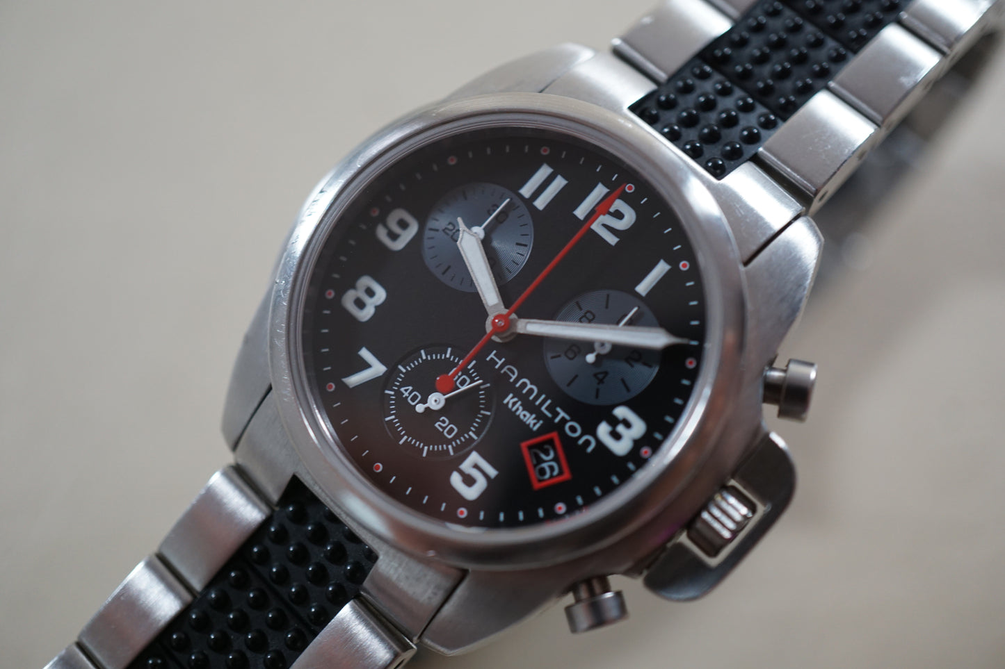 Hamilton Khaki 6303 Field Quartz Chronograph Crown Guard Midsize