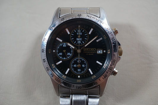 Seiko 7T92-0DW0 Quartz Chronograph Rare Black Gold