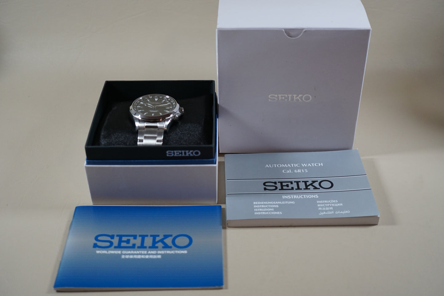 New NOS Seiko SARG003 6R15 Rare Black Dial Alpinist Automatic