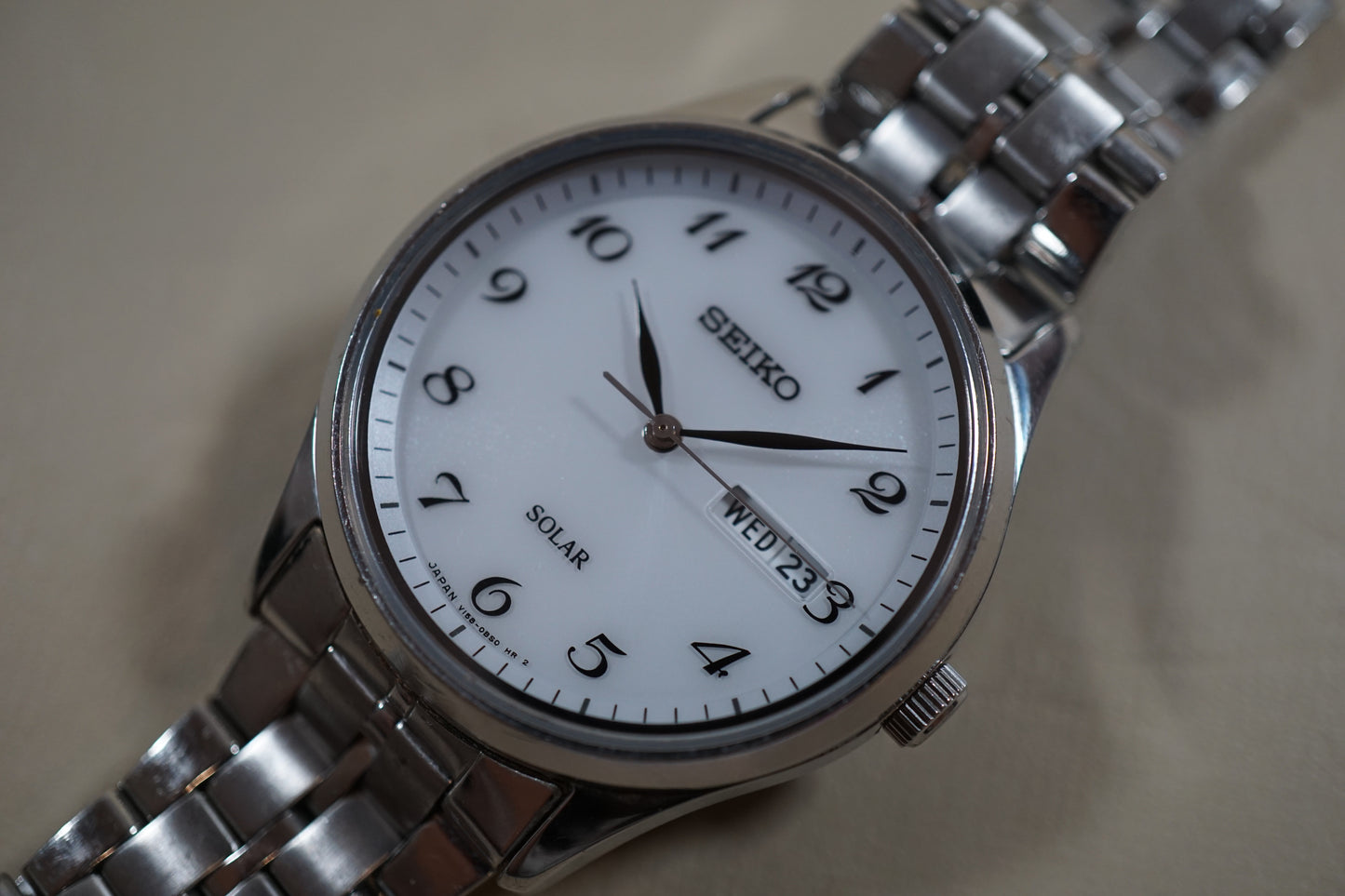 Seiko Spirit SBPX067 V158 White Dial Sapphire Solar Quartz