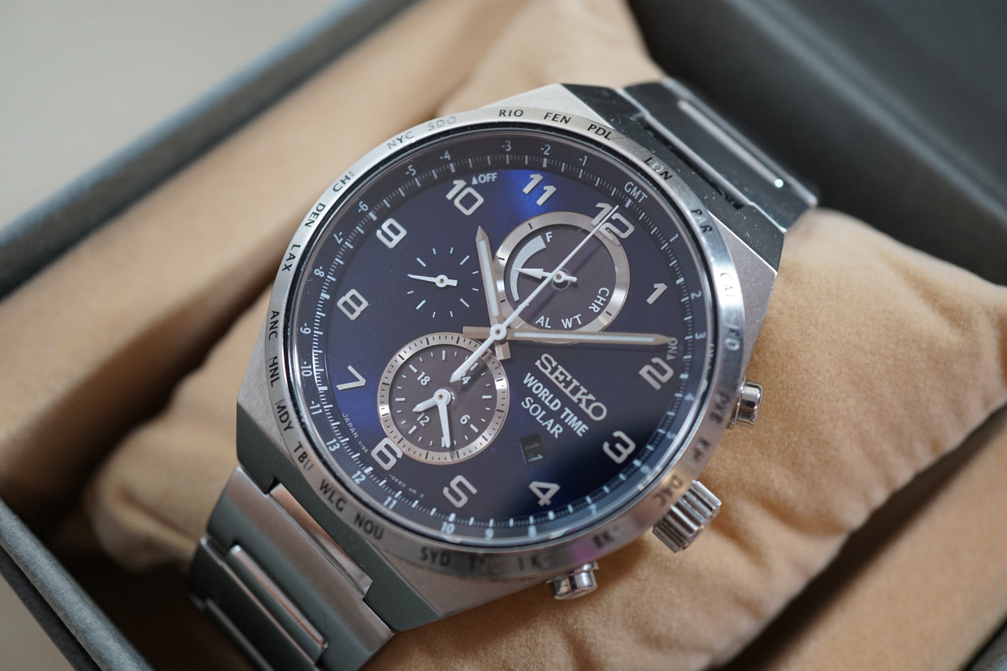 Seiko Spirit SBPJ023 V195 Sapphire Blue Dial Solar Quartz